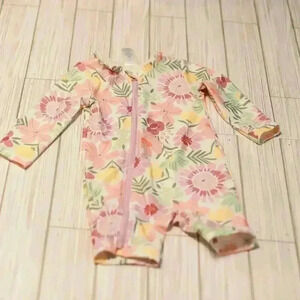 Carter's size 6 months rash guard long sleeve asymmetrical zip pink/yellow/purpl